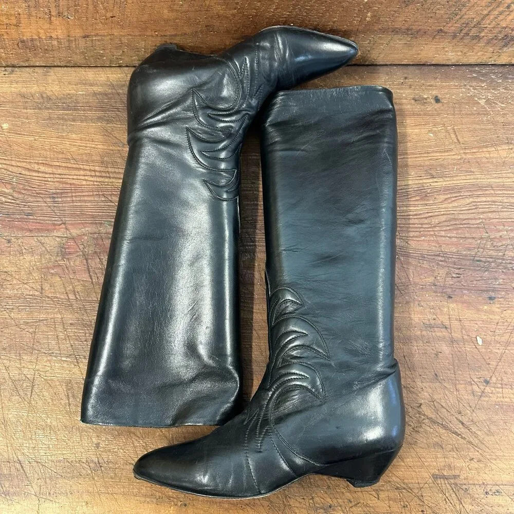 Walter Steiger Black Leather Knee High Boots Size 37 - Picture 8 of 13